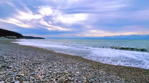 Sea waves are crashing on the coast of the sea. 4K Stock Footage 239251853