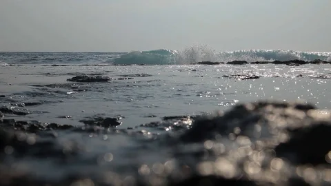 Sea Waves are Hitting Rocks Stock Footage 125781932