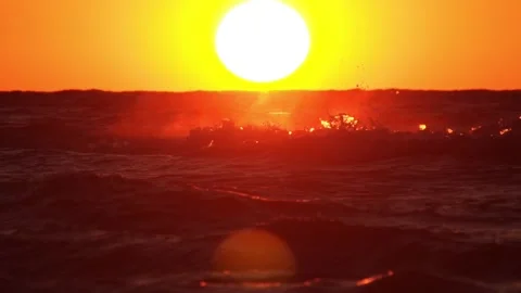 Sea waves on the background of the sun Stock Footage 163140188