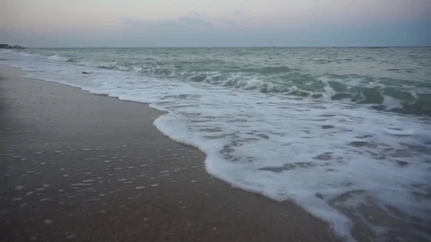 Sea Waves On The Beach In The Evening Stock Footage 114649019