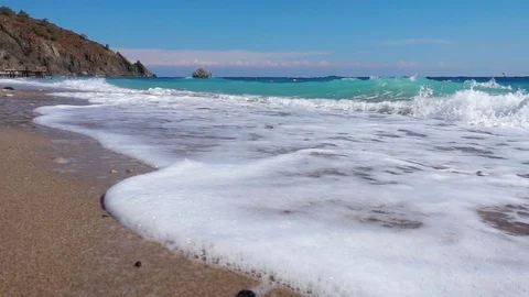 Sea waves on the beach, slow motion Stock Footage 82350785