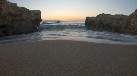 Sea waves on a beach at sunset Stock Footage 42408459