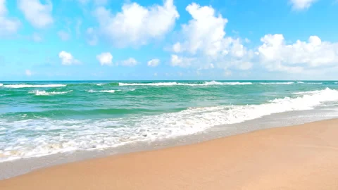 Sea waves on the blue sky background, slow motion, hd. Stock Footage 237811429