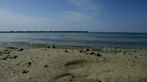 Sea waves break on beach Stock Footage 74033390