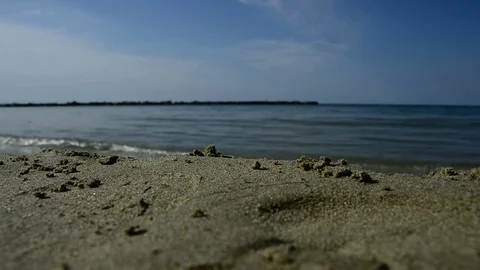 Sea waves break on beach Stock Footage 74078277