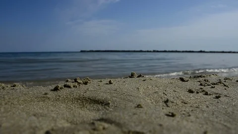 Sea waves break on beach Stock Footage 74086754