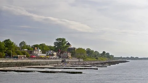 Sea waves break on breakwaters resort Zelenogradsk Video stock 79040055