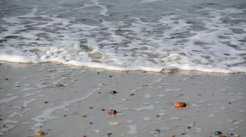 Sea waves break on pebble beach Stock Footage 47139403