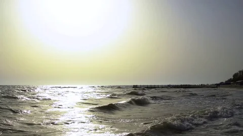 Sea. Waves break on the stone pier. Stock Footage 83058488