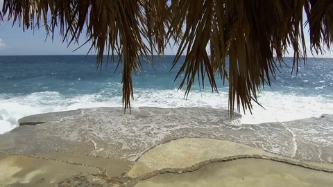 Sea waves break on the stone pier Stock Footage 84370167