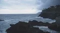 Sea waves breaking over rocks near Manarola village in Italy, Cinque Terre 4k or 4k+ Resolution