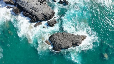 Sea waves breaking in the reefs of the coast in Sonabia #046, Spain Stock Footage 106771831