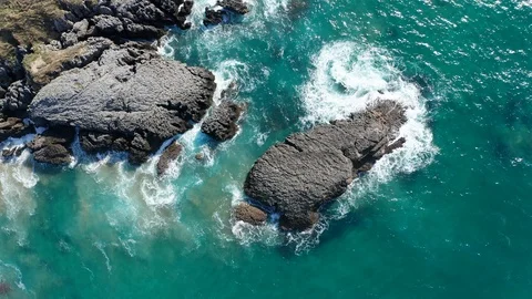 Sea waves breaking in the reefs of the coast in Sonabia #048, Spain Stock Footage 106771898