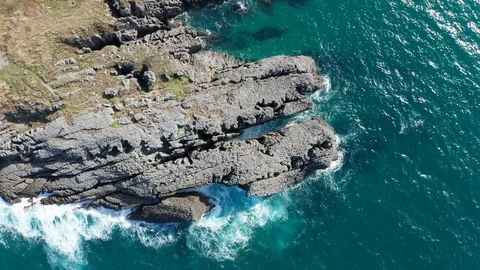 Sea waves breaking in the reefs of the coast in Sonabia #051, Spain Stock Footage 106772269