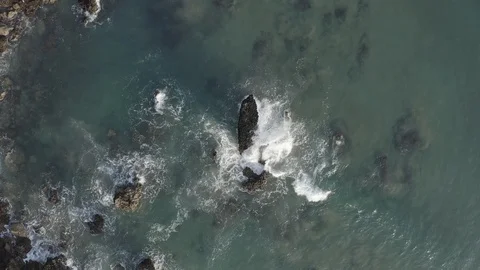 Sea waves breaking in the reefs of the coast in Sonabia #094, Spain Stock Footage 106772675