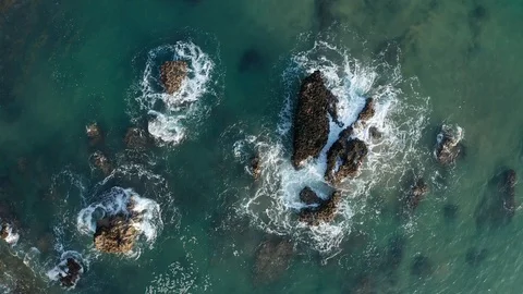 Sea waves breaking in the reefs of the coast in Sonabia #102, Spain Stock Footage 106772968