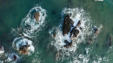 Sea waves breaking in the reefs of the coast in Sonabia #103, Spain Stock Footage 106773090