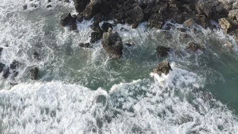 Sea waves breaking in the reefs of the coast in Sonabia #061, Spain Stock Footage 106773434