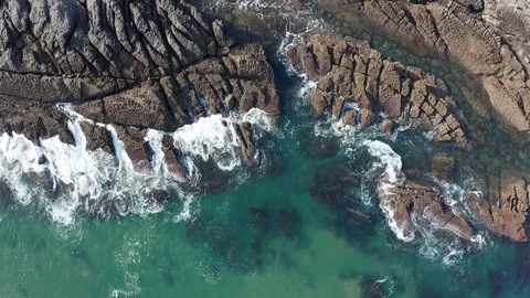 Sea waves breaking in the reefs of the coast in Sonabia #074, Spain Stock Footage 106774862