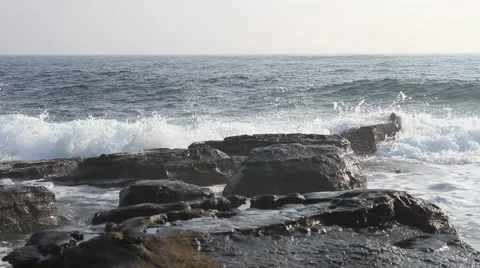 Sea waves breaking on the rocks Stock Footage 57639665