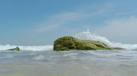 Sea Waves Breaking on the Stone. Stock Footage 52095846