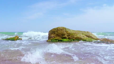 Sea Waves Breaking on the Stone Stock Footage 59435194