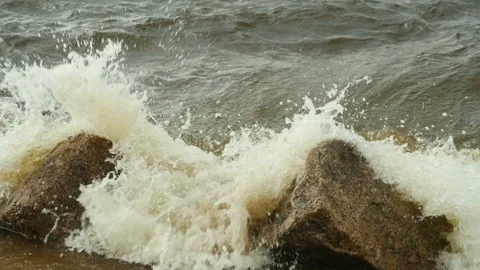Sea waves breaking on the stones Stock Footage 119696955