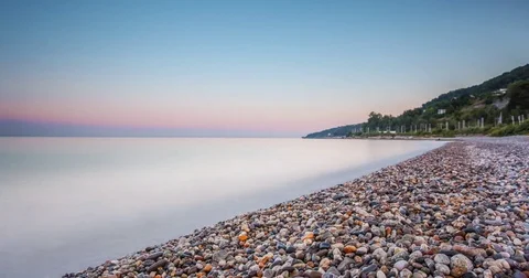 Sea Waves Breaking On A Stony Beach Stock Footage 70912740