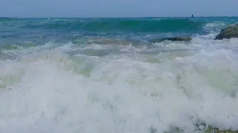 Sea Waves Clash On The Beach Stock Footage 90413719