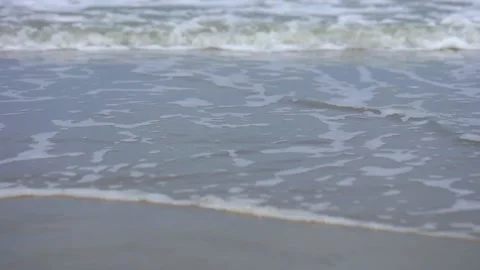 Sea waves close up during inflow on sand Stock Footage 139970356