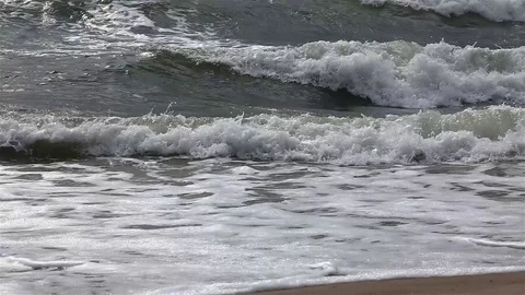 Sea waves close-up on a sandy beach Video stock 85699249