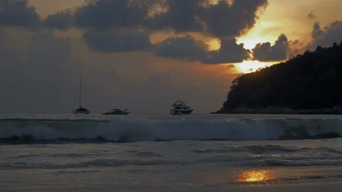 Sea waves off the coast at sunset. Stock Footage 121001992