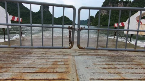Sea waves come to a rusty old ferry in a spectacular Halong bay 스톡 동영상 210817142