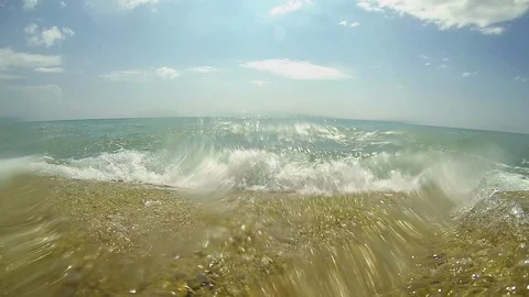 Sea waves covers the camera standing on the pier Stock Footage 108726202
