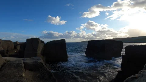 Sea waves crash on the cliff at the sunset - Full hd - ProRes Stock Footage 141145903