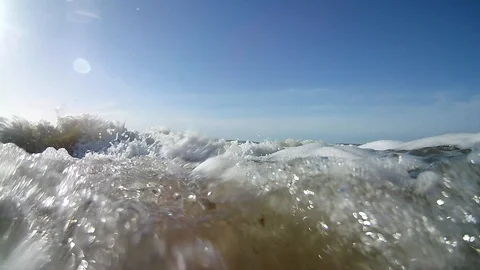 Sea Waves Crash Over Camera Video stock 124469328