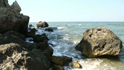 Sea waves crashing on coastal cliffs. Stock Footage 104512995