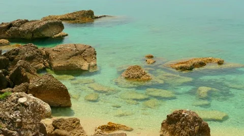 Sea waves crashing over rocks on wildest beach in Montenegro Video stock 63174579