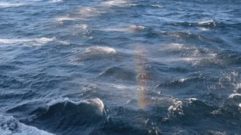 Sea Waves Creating Rainbow in Slow Motion 120fps, Ship POV Stock Footage