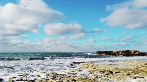Sea waves eroding rocks Stock Footage 238462082
