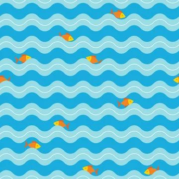 Sea Waves Fish Seamless Pattern 스톡 일러스트