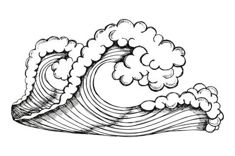 Sea waves with foam vector. hand drawing isolated Illustrazione stock