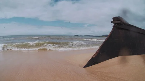 Sea waves hit a sunken ship Stock Footage 127687490