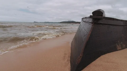 Sea waves hit a sunken ship Stock Footage 127690836