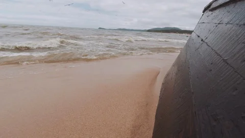 Sea waves hit a sunken ship Stock Footage 127692024
