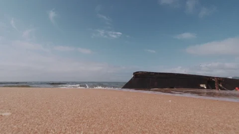 Sea waves hit a sunken ship Stock Footage 127697815