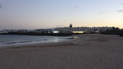 Sea waves hitting the beach in the evening in Costa Teguise Lanzarote Spain Stock-Footage 88114560
