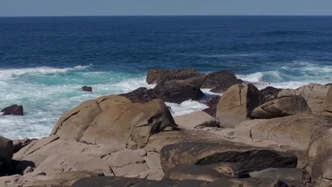 Sea Waves Hitting Large Rocks On The Coastal Town Stock Footage 272978265
