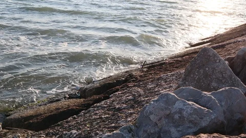 Sea waves hitting rocks Stock Footage 111763930