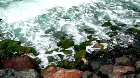 Sea waves hitting on the shore rocks 6 Stock Footage 286767774